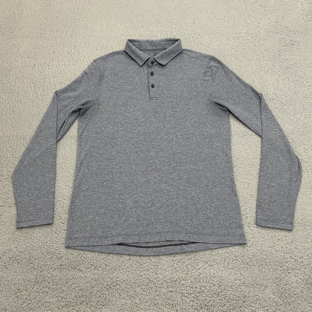 Lululemon Polo Shirt Mens Small Blue Gray Long Sleeve Performance Golf Stretch